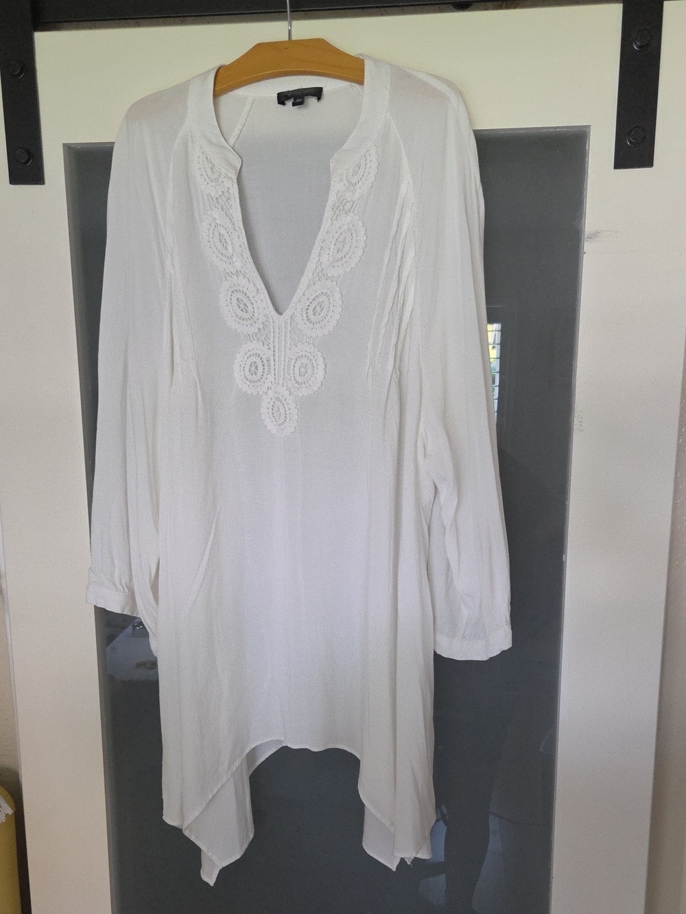 Spense Womens White Gauzy Embroidered V-Neck Blouse 3XL Boho Chic Flowy Coastal